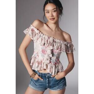 NWT Anthropologie Off The Shoulder Mesh Top Floral Size: XS